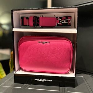 Gift Set Karl Lagerfeld Paris Maybelle Pink Crossbody Camera Bag Handbag NWT